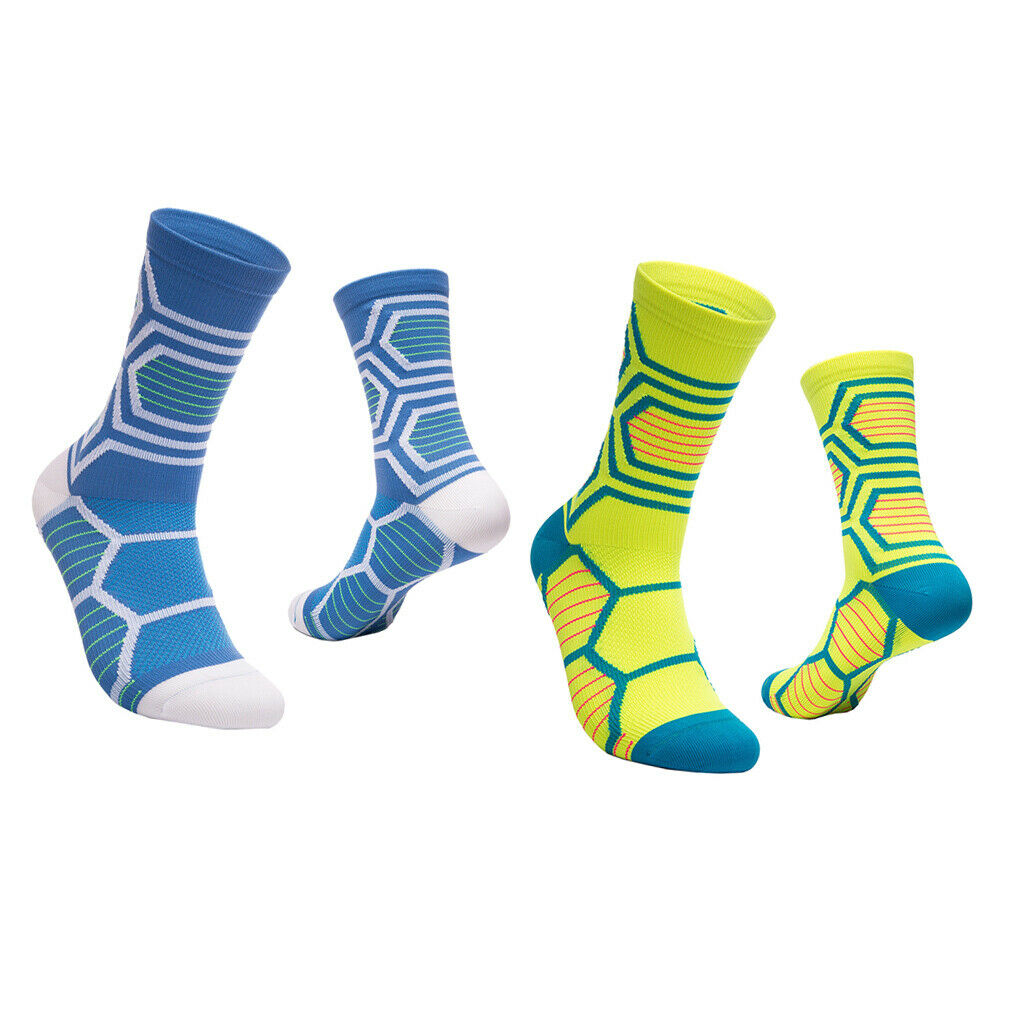 Premium Mid-Calf Socks Compression Socks Blue+Yellow for Running Cycling