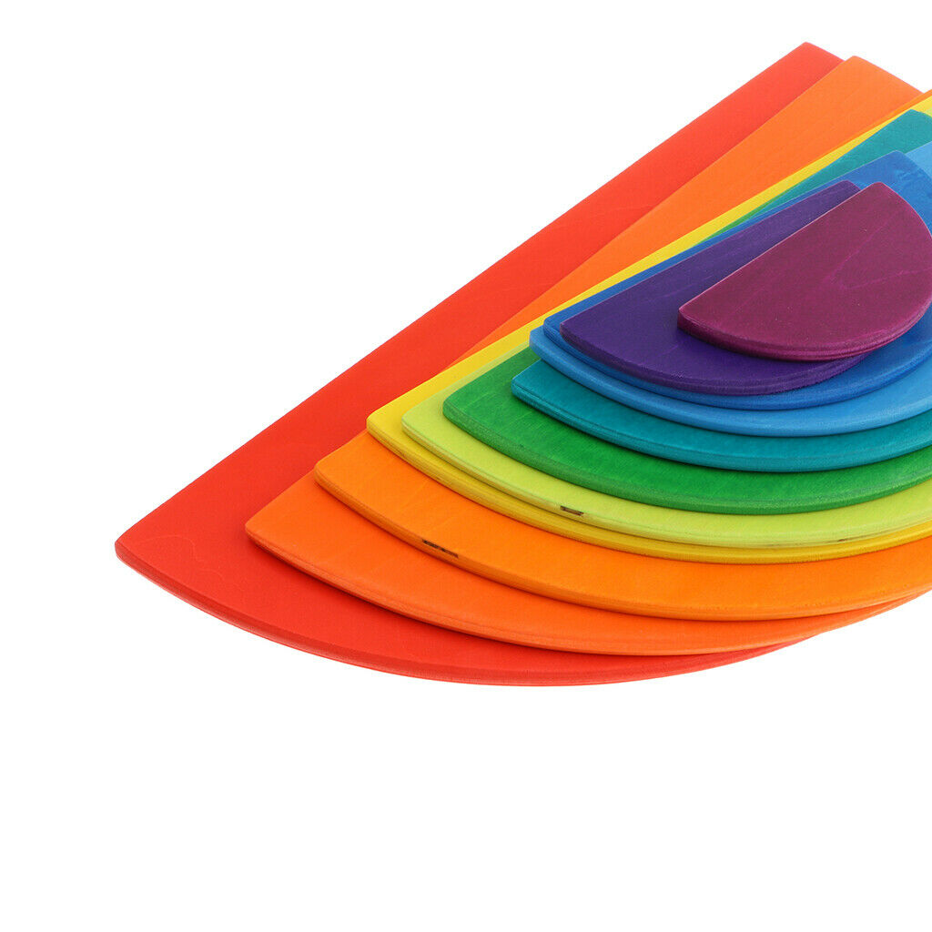 11pcs Wooden Rainbow Stacker Nesting Puzzle Blocks - Semi-circle