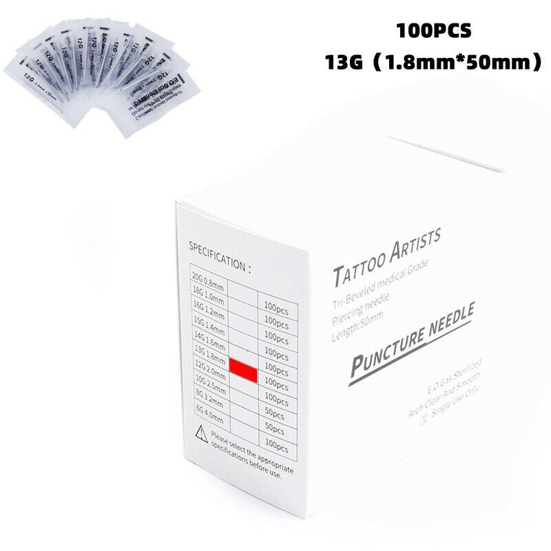 13G Disposable Sterile Medical Body Jewelry Piercing Needle Ear Navel100PCS