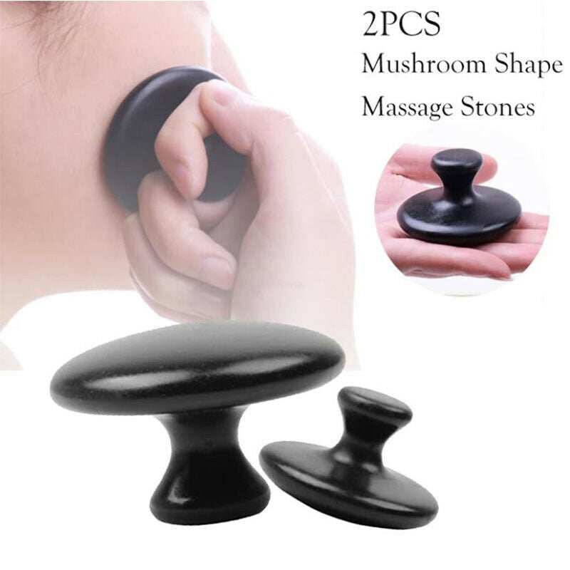 2pcs Black Basalt Stone Essential Oil Massage Mushroom Shape Spa Energy Ston_DF