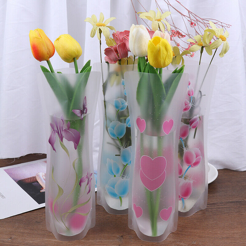 Portable Foldable Vase Office Home Decoration Random PVC Plastic Flower V.l8