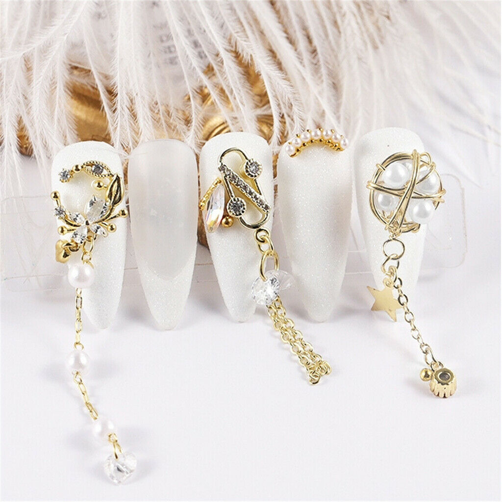 Lots 5 DIY Decorative Beads Gem Alloy Chain Lines Shiny Nail Charms Pendants