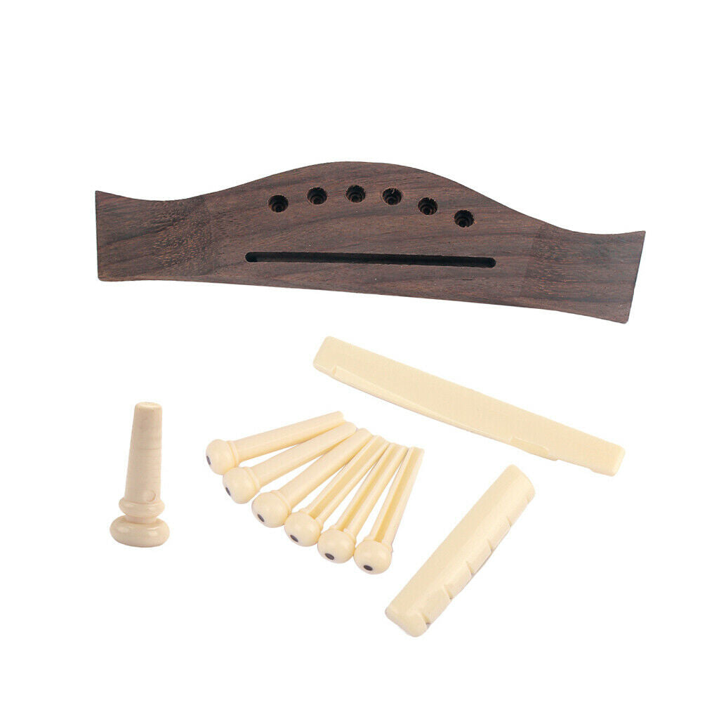 Acoustic Guitar DIY Parts Rosewood Bridge+Bone Bridge Pins Saddle Nut Sets
