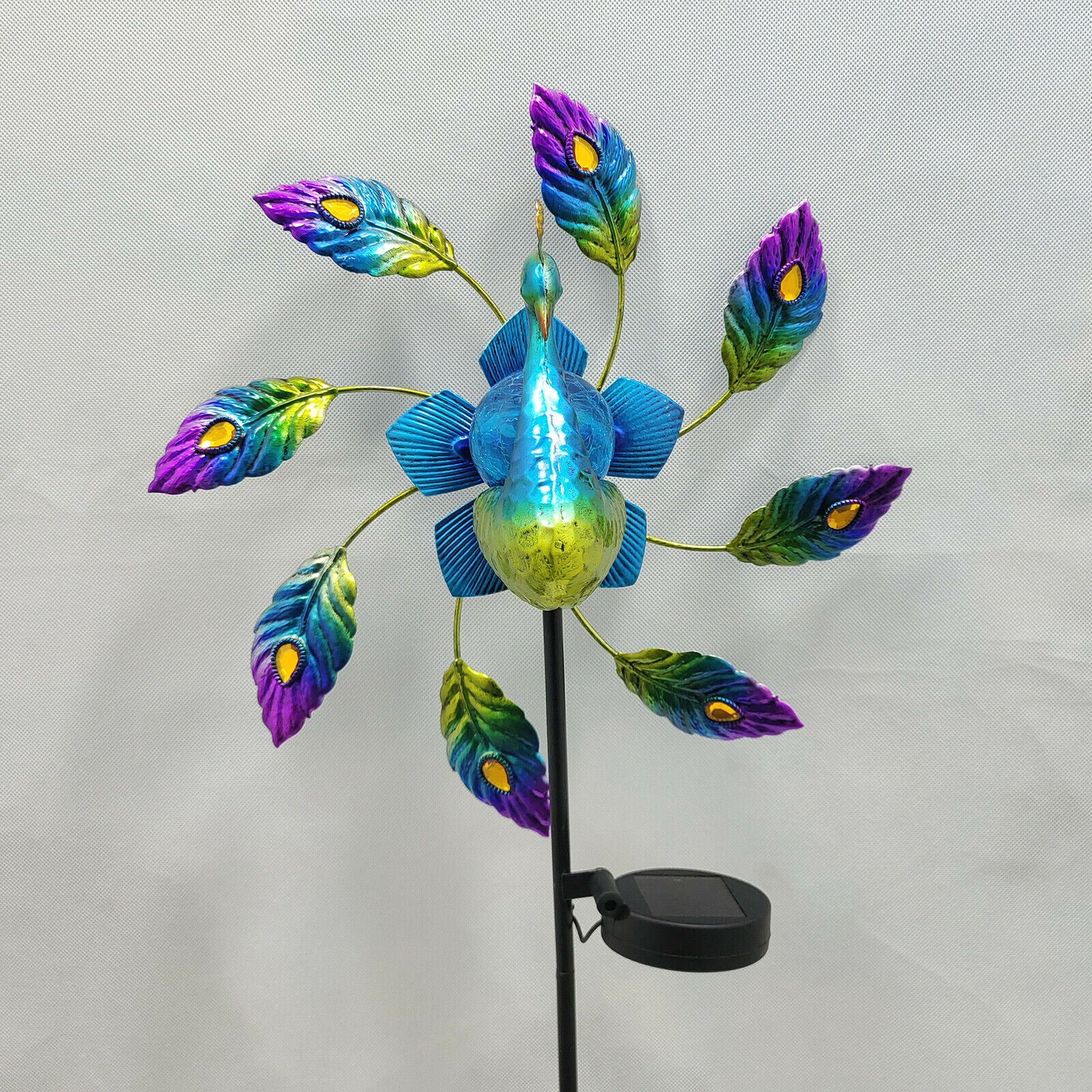 Solar Wind Spinner LED Light Peacock Yard Stake Garden Lawn Outdoor Lamp
