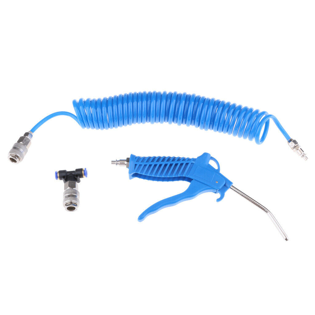 Air Blow Gun Dust Cleaner Kit Hand Tools, 5M Recoil Hose, Steel Nozzle Kit,