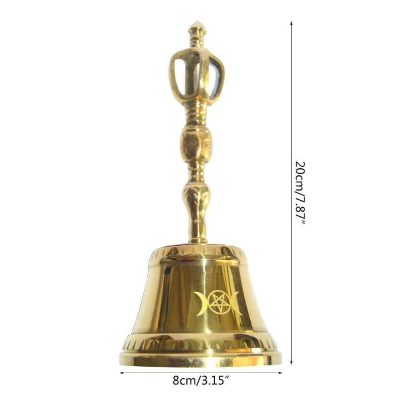 Brass Hand Bell Altar Star Triple Moon Ritual Brass Bells Wiccan Prop Ceremony