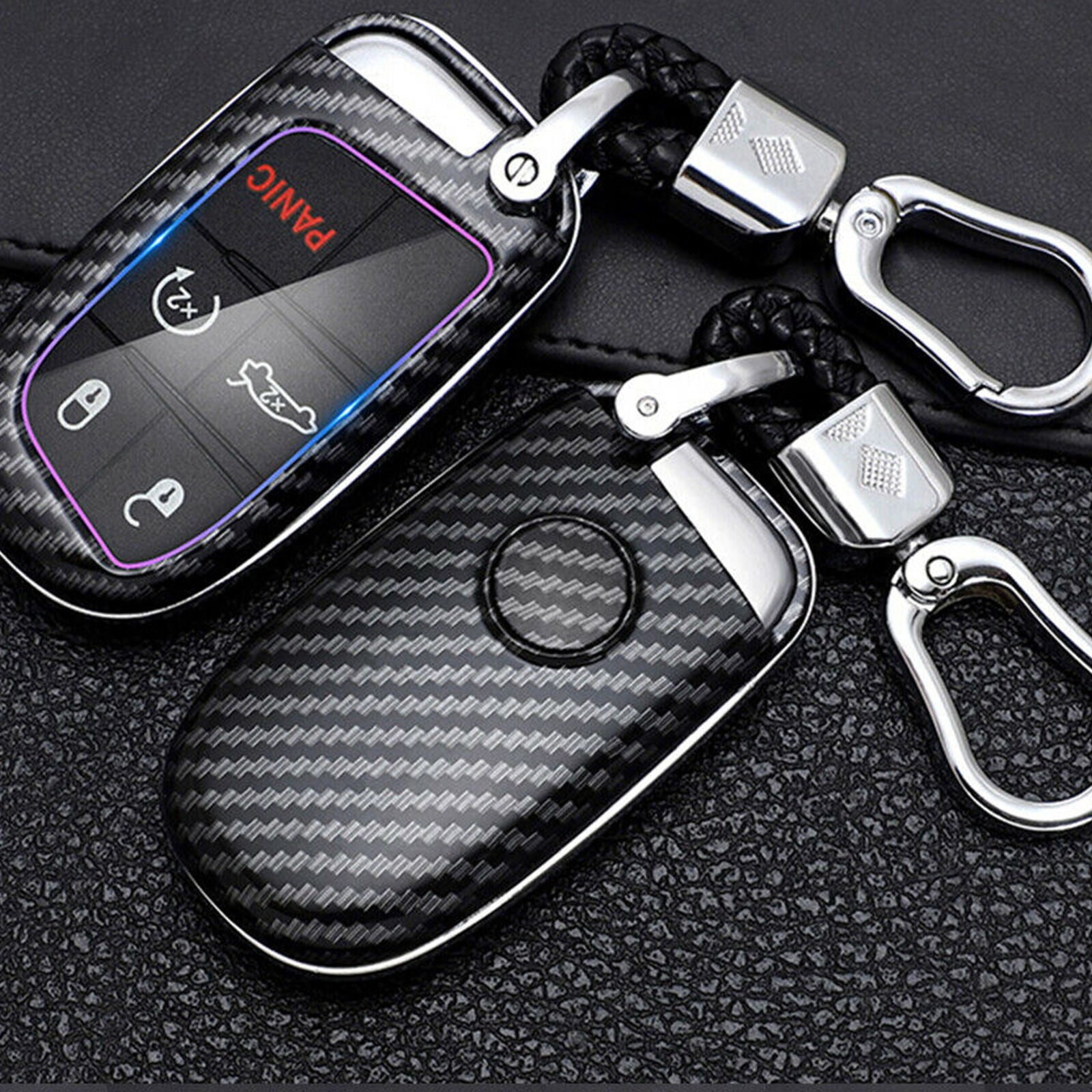 Car Key Case Cover Shell keyring For Jeep Chrysler Dodge 2011-up Carbon Fiber