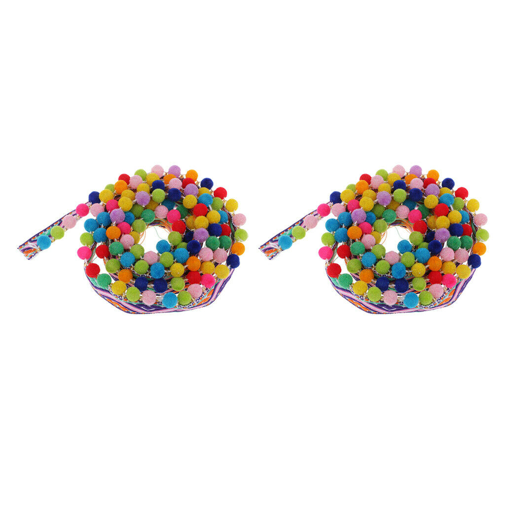 2Yard Multicolor Pom Pom Trim Tassel Ball Ribbon Fringe Decor DIY Handicraft
