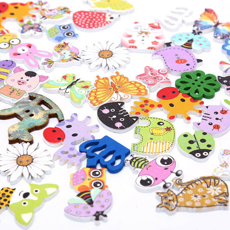 50pcs Mixed Animals Wooden Buttons Scrapbooking Crafts DIY Children Button De_DD