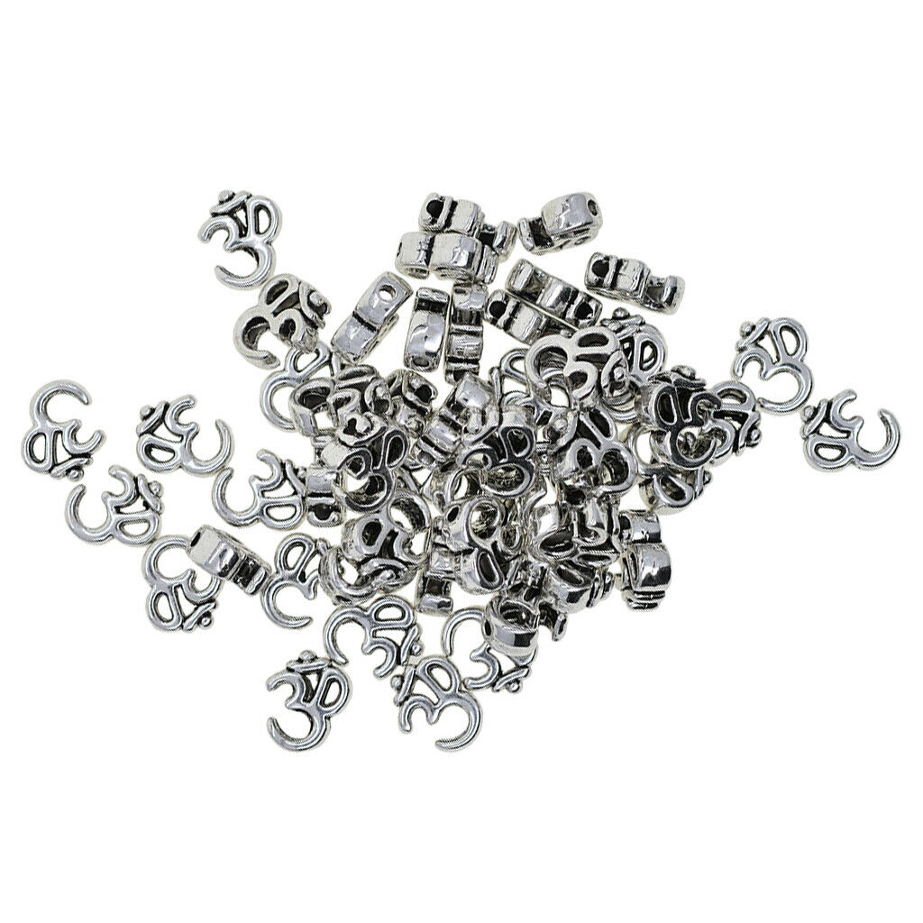 50Pcs Yoga Om Loose Beads, Bail Beads, Spacer Beads, Bead Hanger, Charms Pendant