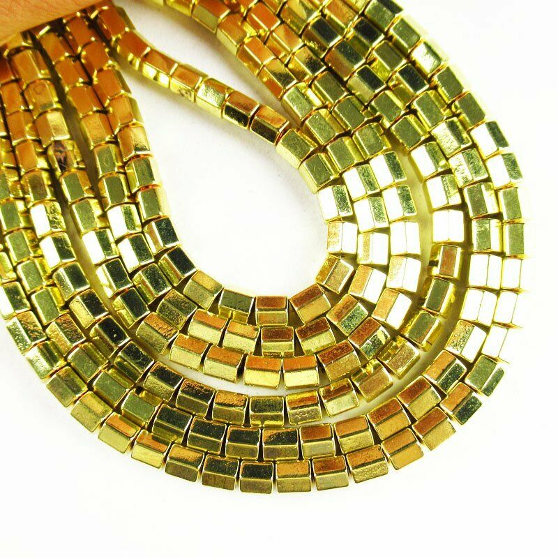 4x4mm Faceted Yellow Hematite Column Loose Bead 15.5 inch 25g A-453TS