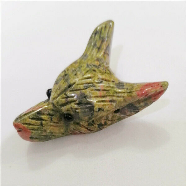 48x34x17mm Natural Unakite Jasper Carved Wolf Head Reiki Crystal Pendant HH9471
