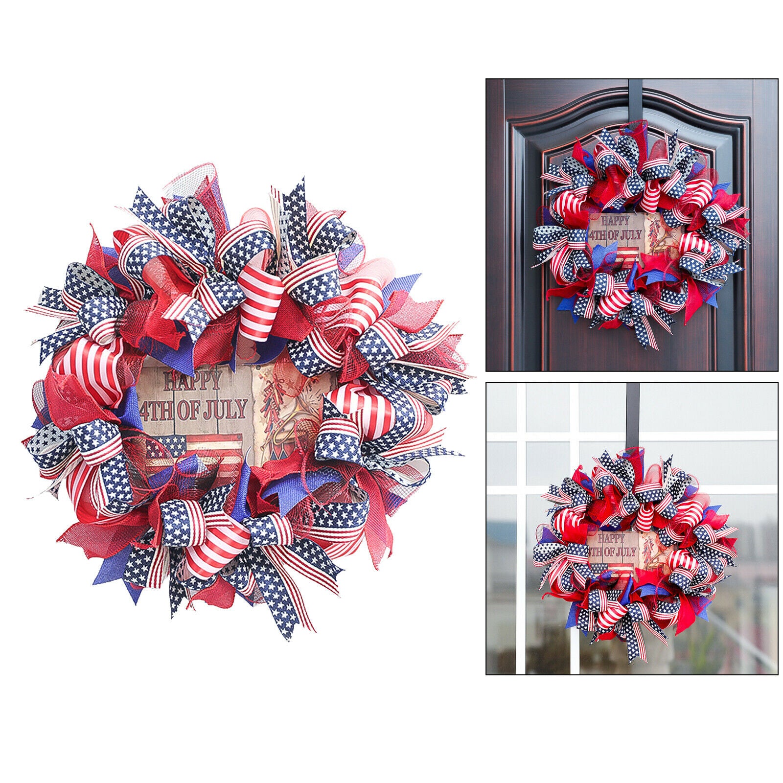 Silk Fourth of July Wreath 16in Garland Door Farmhouse Wall Outdoor Decor