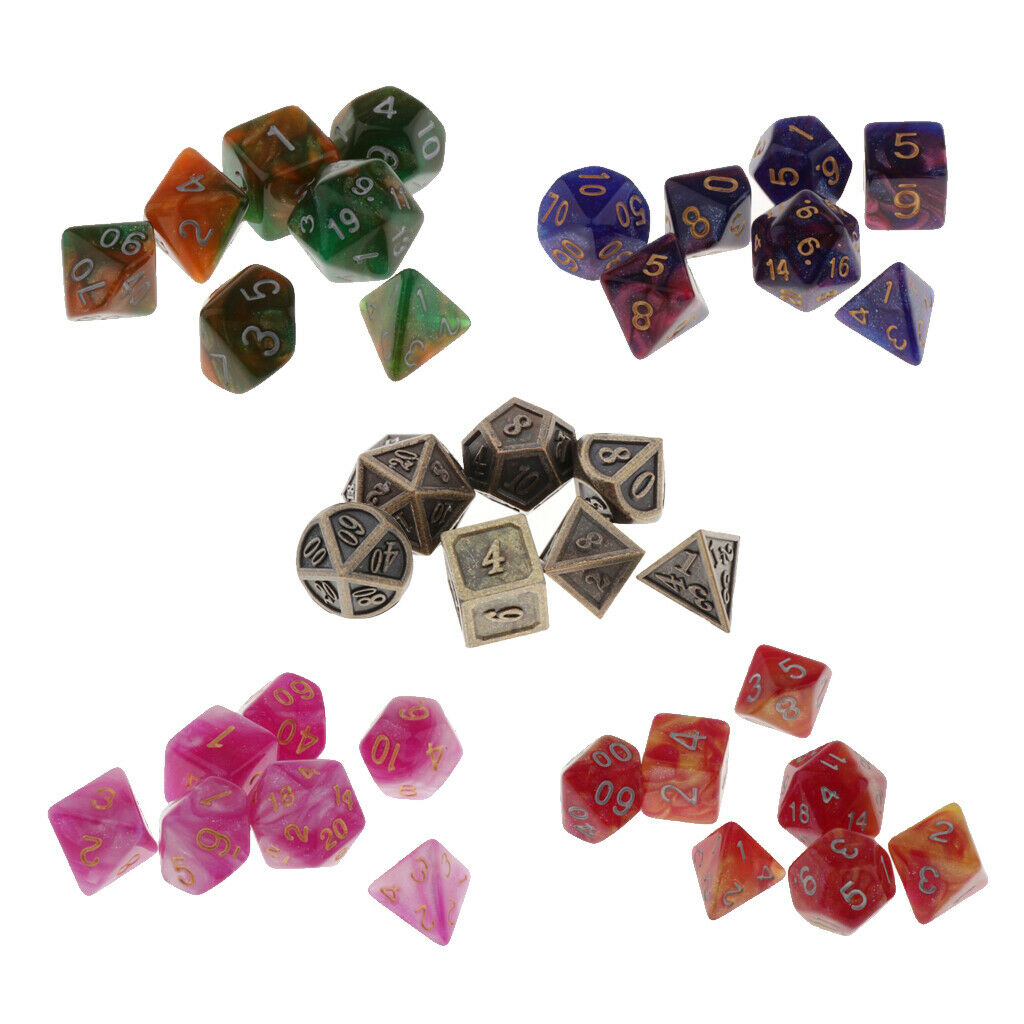 35Pcs Creative Plastic D4 D6 D8 D10 D12 D20 Multi Sided Dice for Table Game