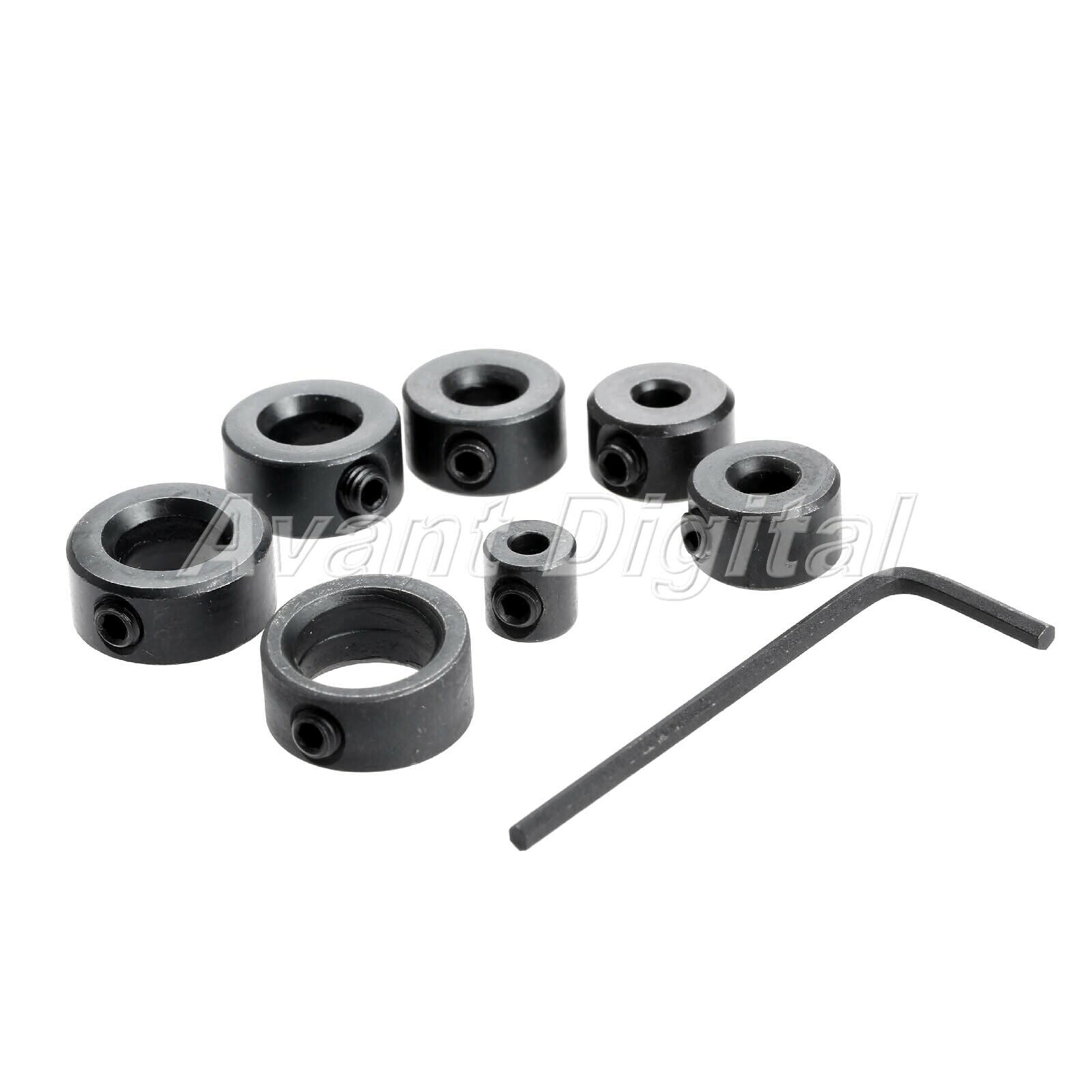 7x Drill Depth Stop Collars Dowels Shaft Chuck + Hex Wrench Consist Carbon Steel
