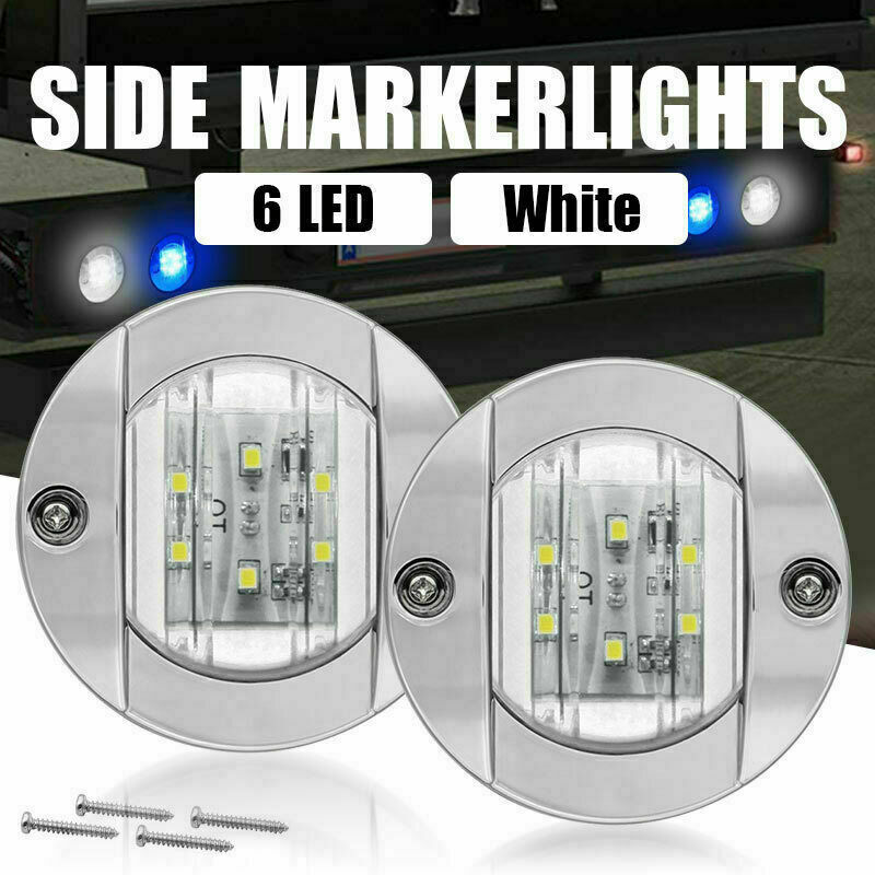 4X White 3" Round LED Side Marker Lights For Truck Trailer  Waterproof Clearance