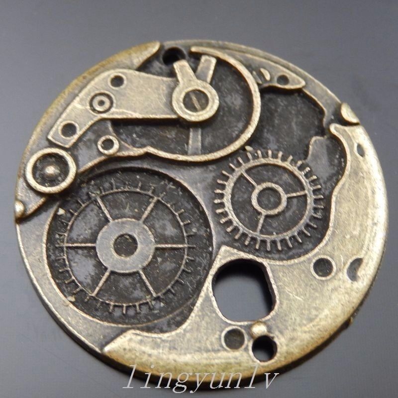 4 Pieces Antiqued Bronze Alloy 37x37mm Mechanical Gear Charms Pendants 39856