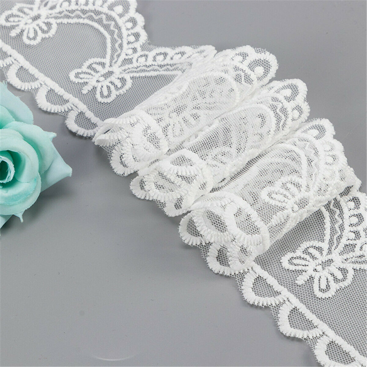 2 Yards Embroidered Butterfly Flower Lace Edge Trim Lace Ribbon Sewing DIY Craft