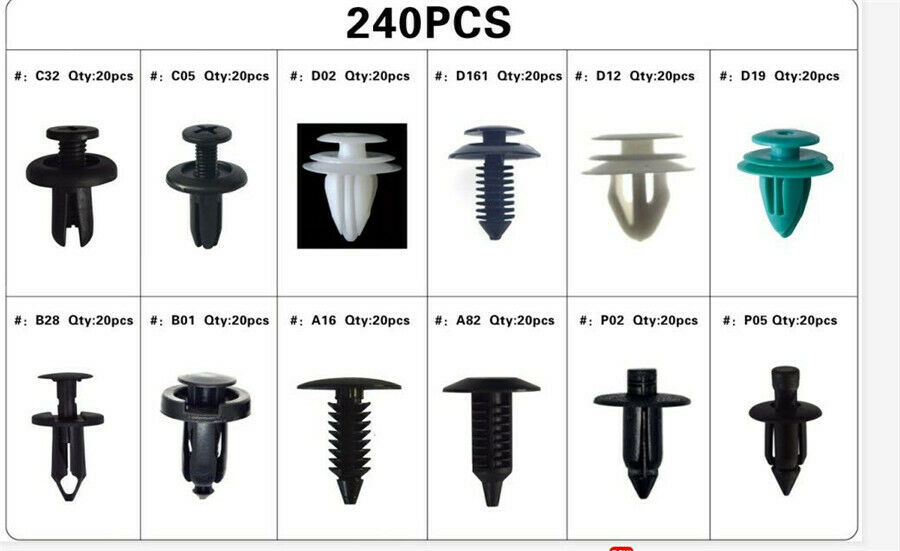 240Pcs Car Mixed Fastener Clip & Removal tool For Car Door Bumper Fender Liner