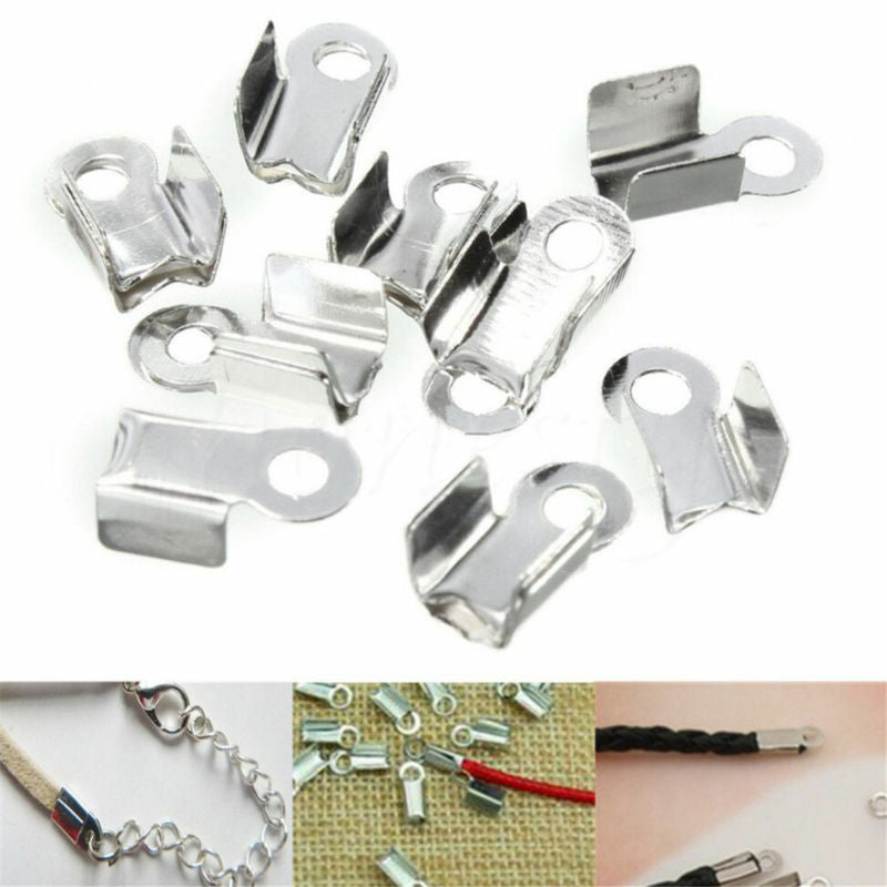 300X Folding Crimps Clamp Clip Connector Ends Cords For Leather Jewellery Craft