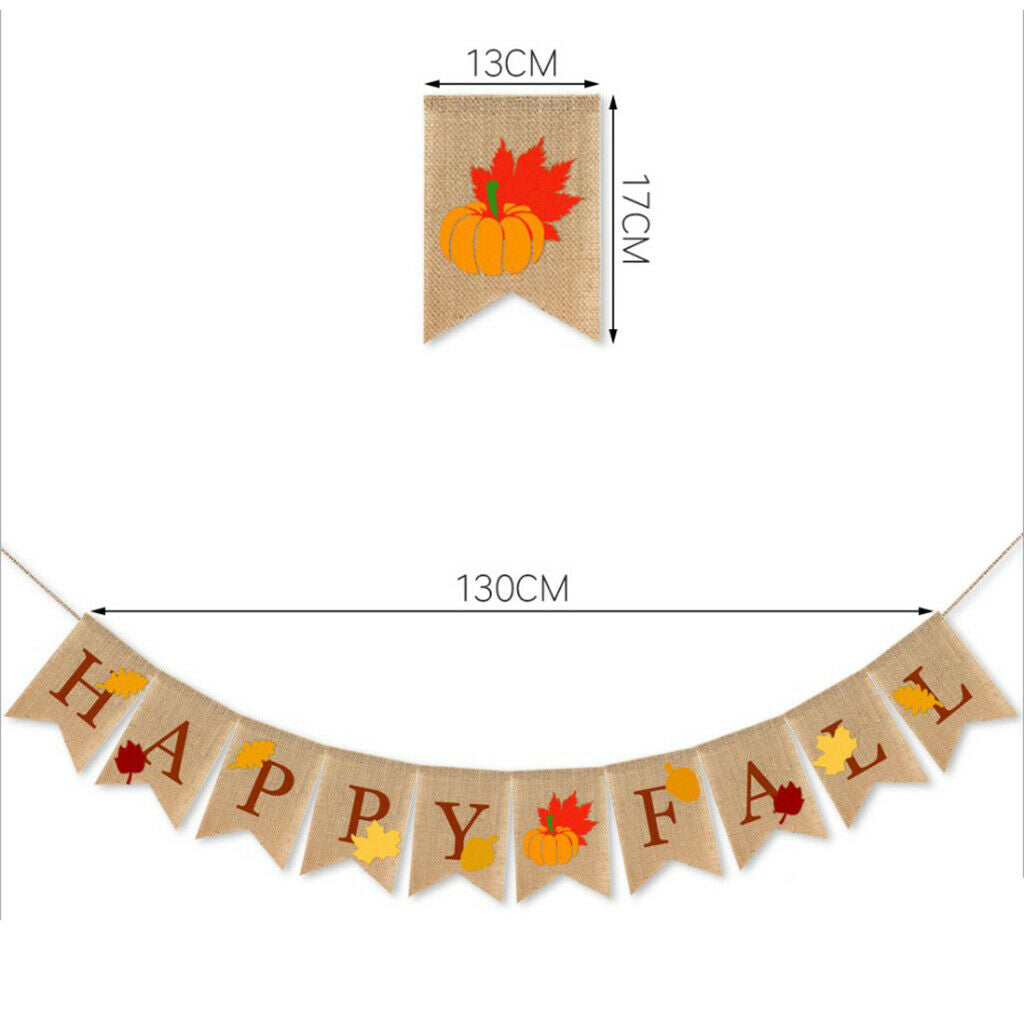 Rustic Happy Fall Burlap Banner Leaf Bunting Harvest Hanging Mantel Party