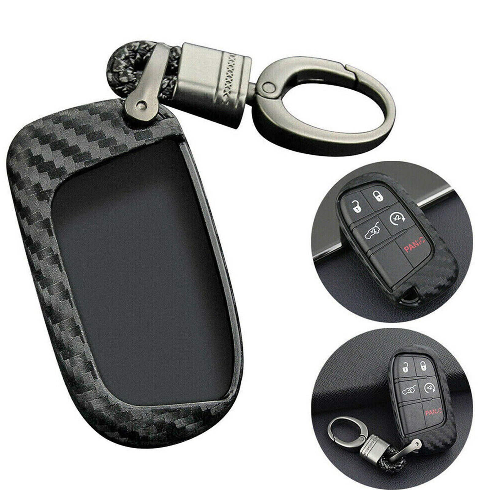 Carbon Fiber Key Fob Chain For Jeep Dodge Chrysler Accessories Case Rings Bu