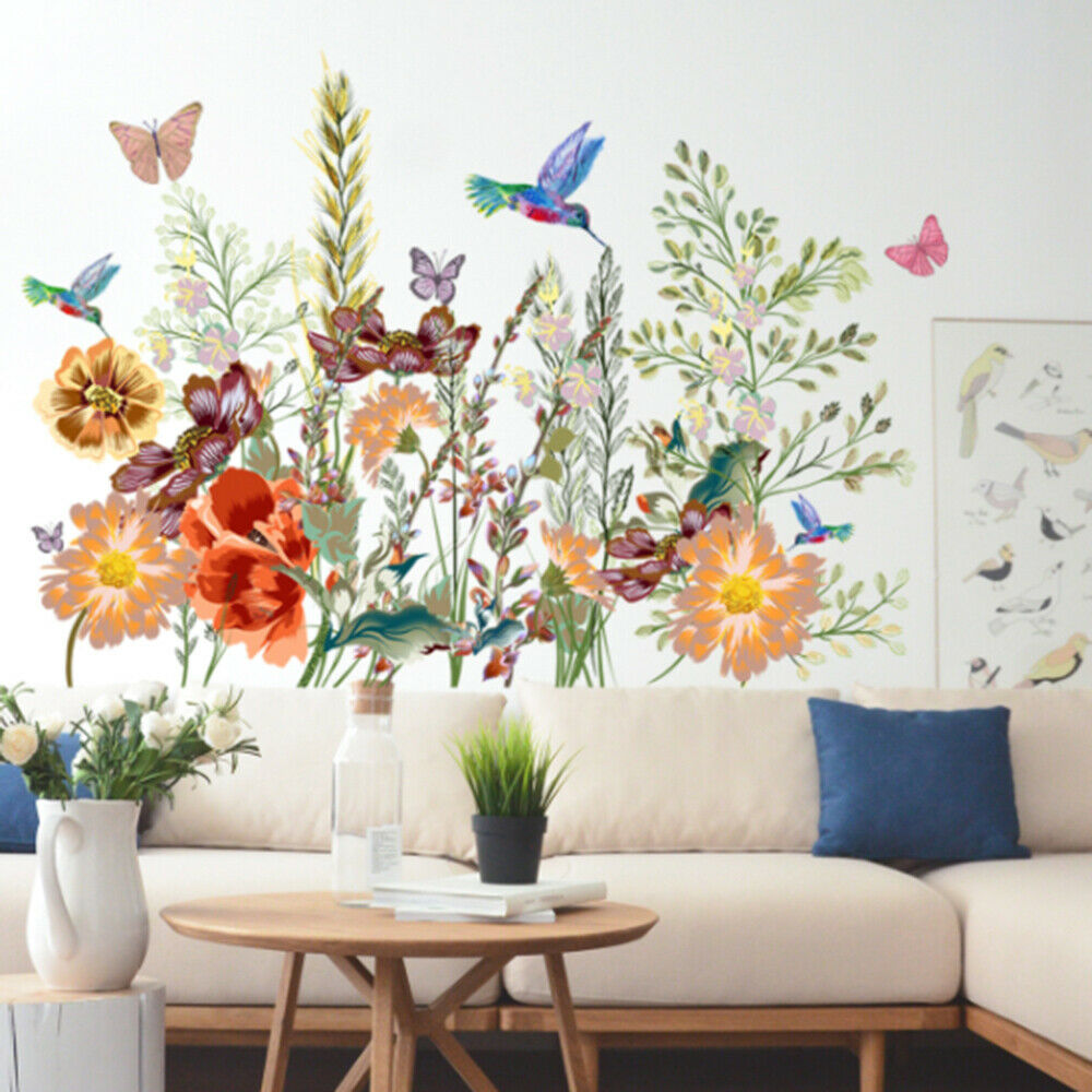 Butterfly Flowers Wall Stickers Kingfisher Living Room Bedroom Wall Decals Decor