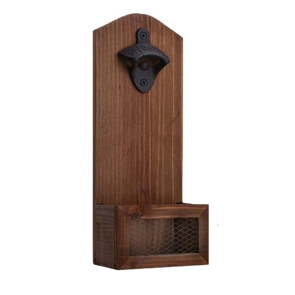 Bar Rustic Wooden Retro Wall Hanging Bottles Opener W/   Catcher Holder