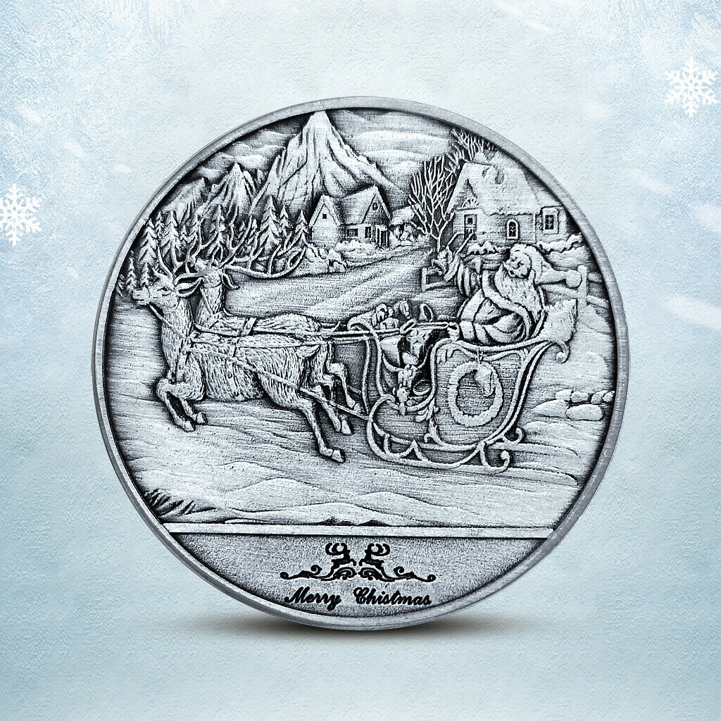 1x New Year's Santa Claus Coin 40mm Gifts Collectable Badge Gray