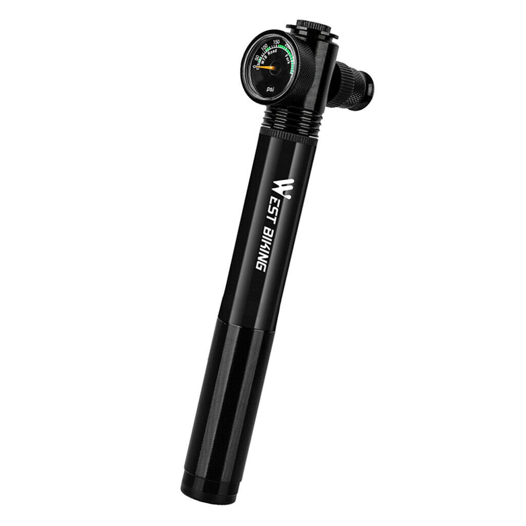 Portable Bike Pump with Gauge 300psi Presta Schrader Dual Valve Pump Black