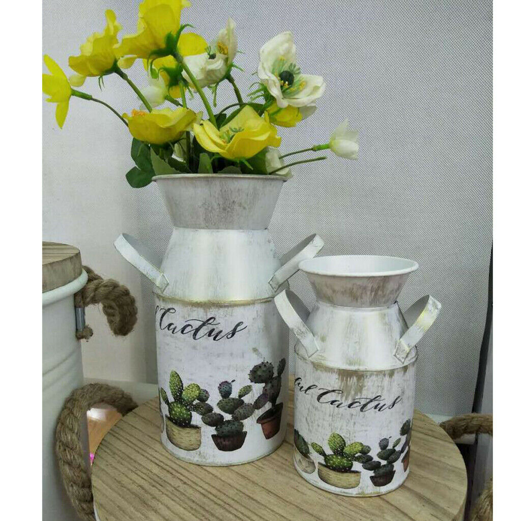 Cute Farmhouse Style Painting Metal FlowerVase Flower Pitcher Size S