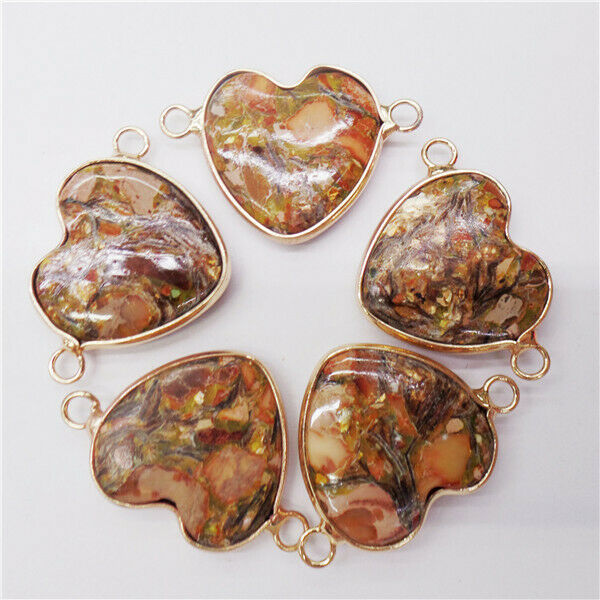 5Pcs Yellow Sea Sediment Jasper Love Heart Pendant Bracelet Connector HH8993