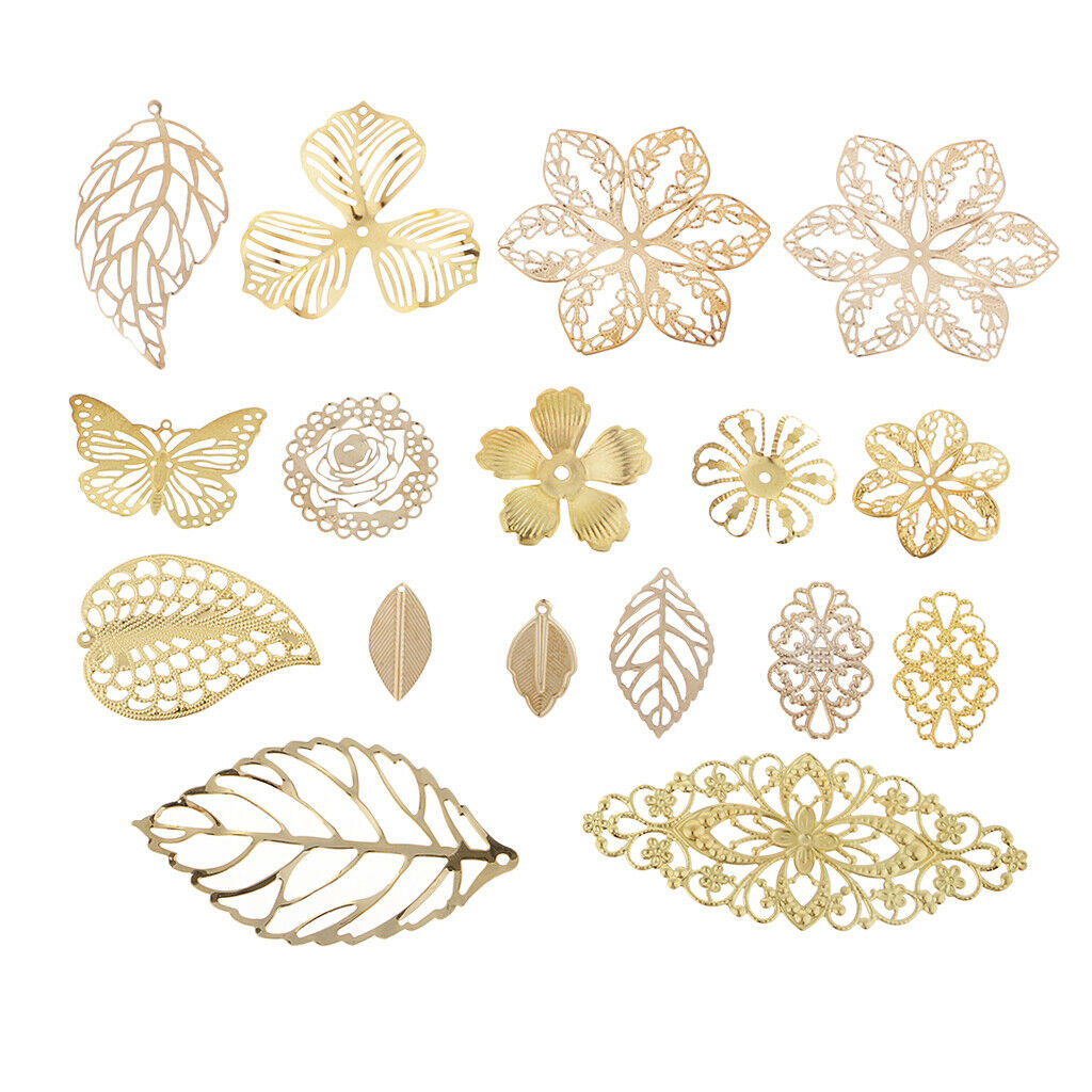 17x Metal Filigree Leaves Flower Charms Pendant Bridal Hair Jewelry Findings
