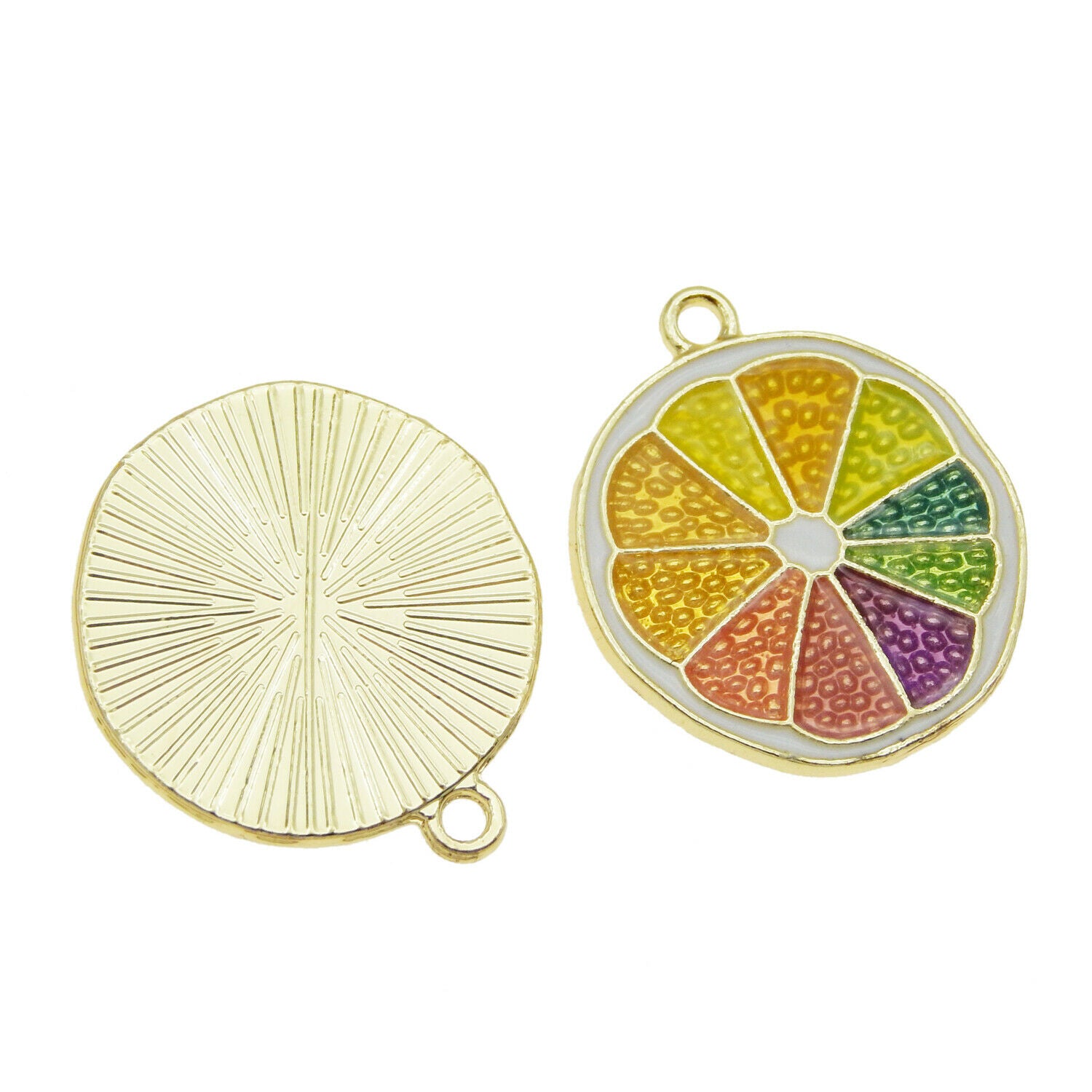 8PCS 23x20mm Enamel Rainbow Lemon Slice Pendant Charms for Bracelet Necklace