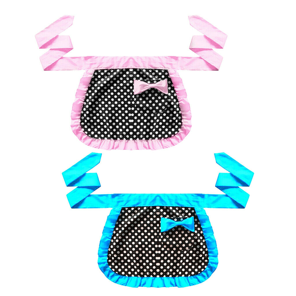 Short Size Cotton Service Apron 1  With Blue And Pink Bow Tie