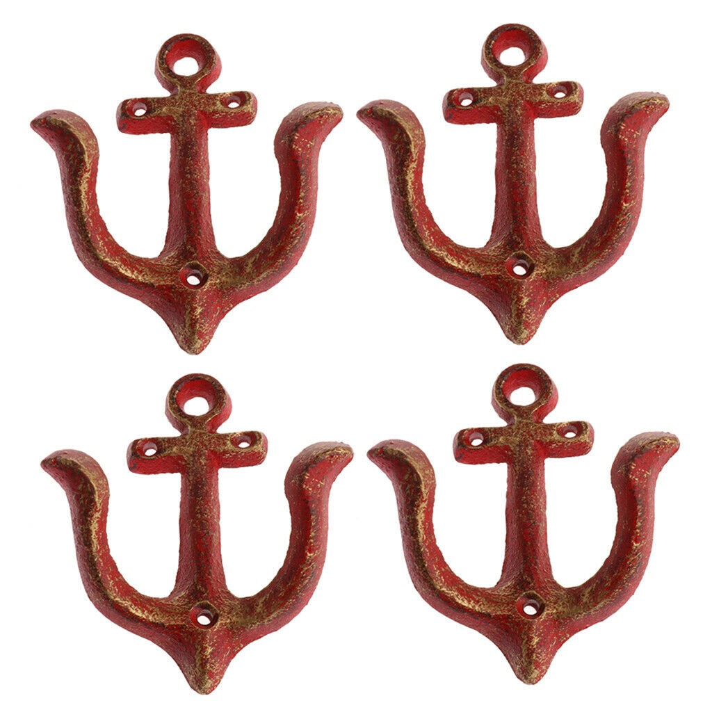 4x Wall Hook Bedroom Heavy Duty Coat Hook Hanger Decoration Red Wall Mounted