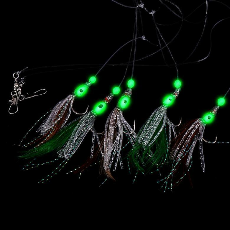 5Pcs 1/0# Octopus Rigs Glow in the Dark Baits Fishing Lures Catch Hooks Sea Bass