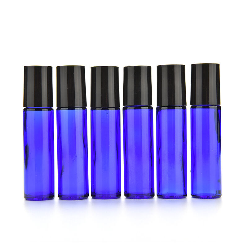 2x Glass Roll-On 10ml empty Fragrance Perfume essential Oil Bottle Blue  .l8