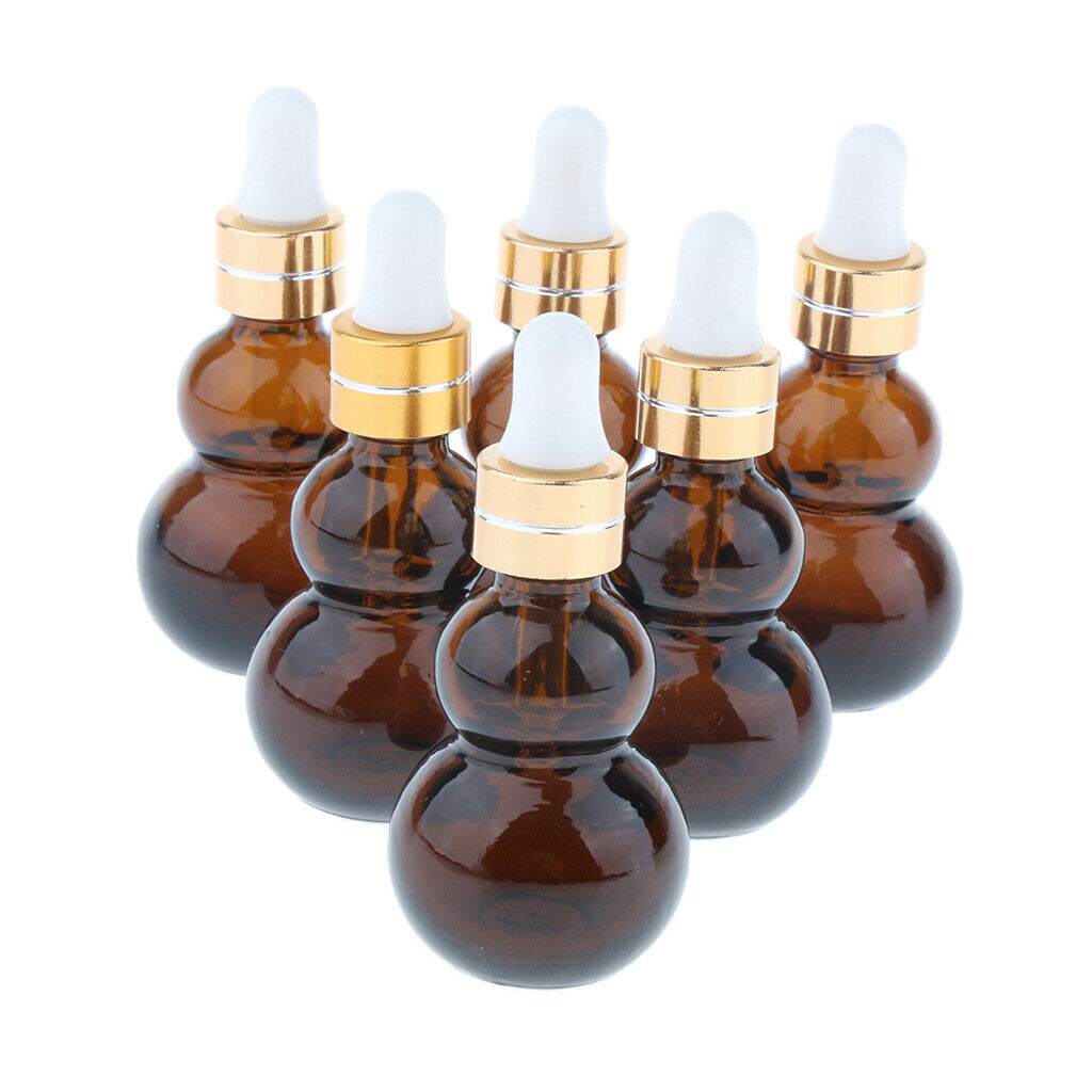 6pcs Gourd Empty Refillable Essential Oil Glass Dropper Bottle Vial - Amber,