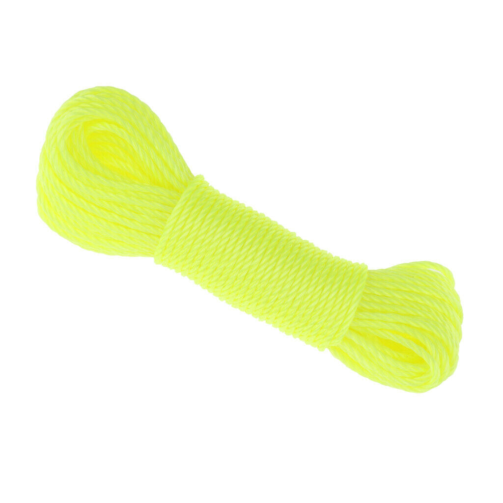 20m 10m Nylon Braided Rope for Camping Gardening Clothesline Yellow-20m