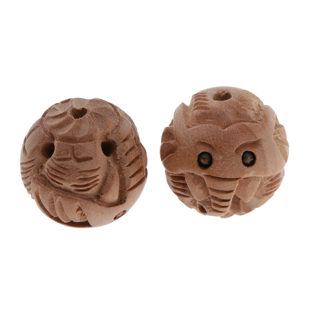 2 Wooden Elephant Engraved Beads Spacer Round Beads Jewelry Making Findings