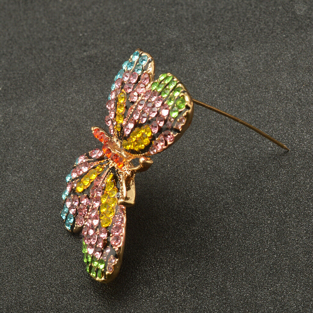 Retro Colorful Crystal Butterfly Brooch Pin Jewelry Gift for Girl Women-Blue