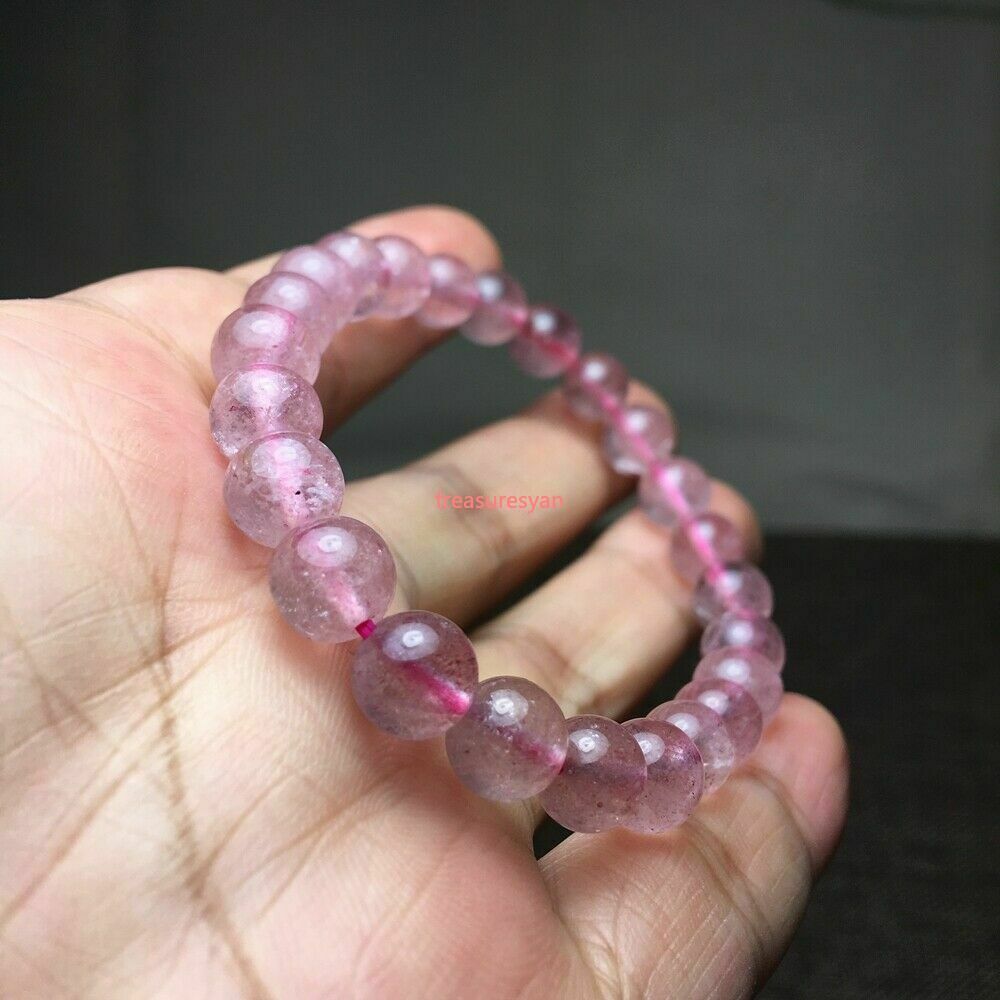 Fashion Natural Strawberry Quartz Healing Crystal Stretch Beaded Bracelet Gift A