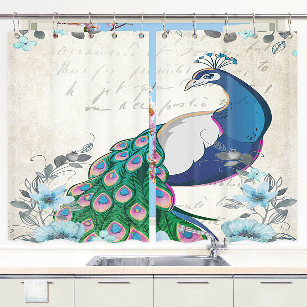 Birds Peacock Window Treatments for Kitchen Curtains Set Window Curtains 55x39''