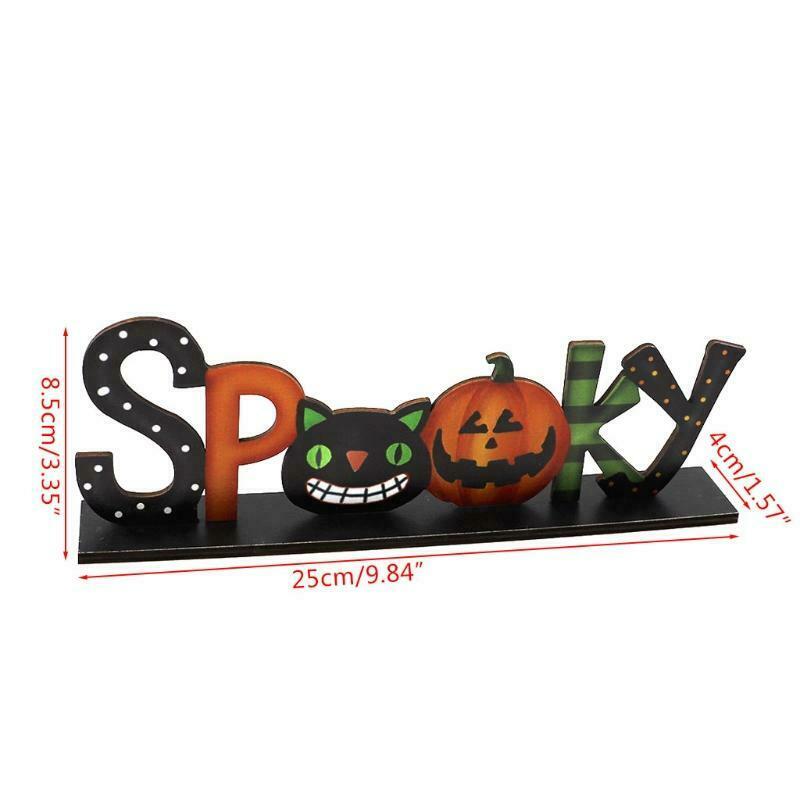 Spooky Letters Wooden Sign Halloween Table Decor Pumpkin Cat Desktop Ornament