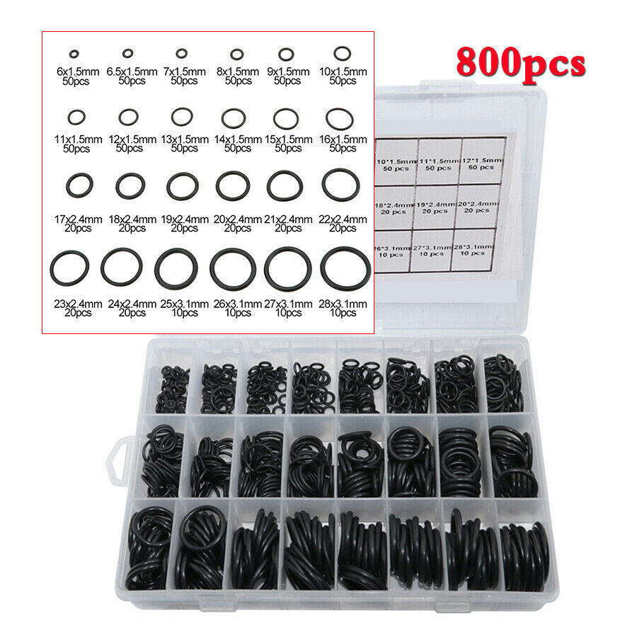 800x Boxed Thickness 1.5mm 2.4mm 3.1mm Rubber Black Car O-Ring Gasket Seal Kit