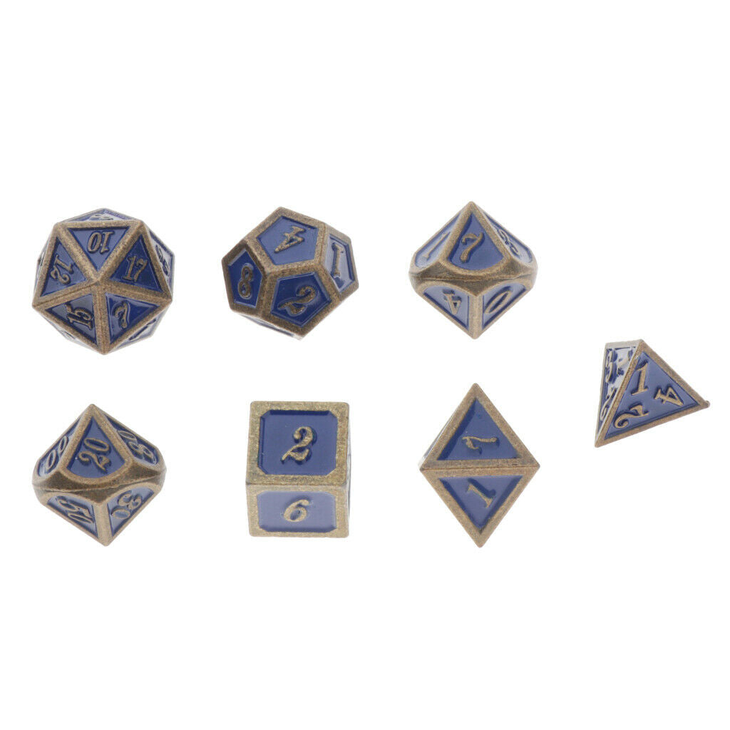 14Pcs Polyhedral Metal Dice for Dragon Scale MTG Board Games Bronze&Blue