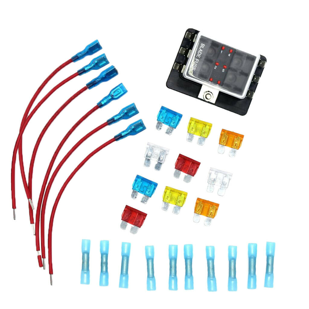 6 Way Terminals Circuit Blade Fuse Box Holder Block for Boat Auto Car RV