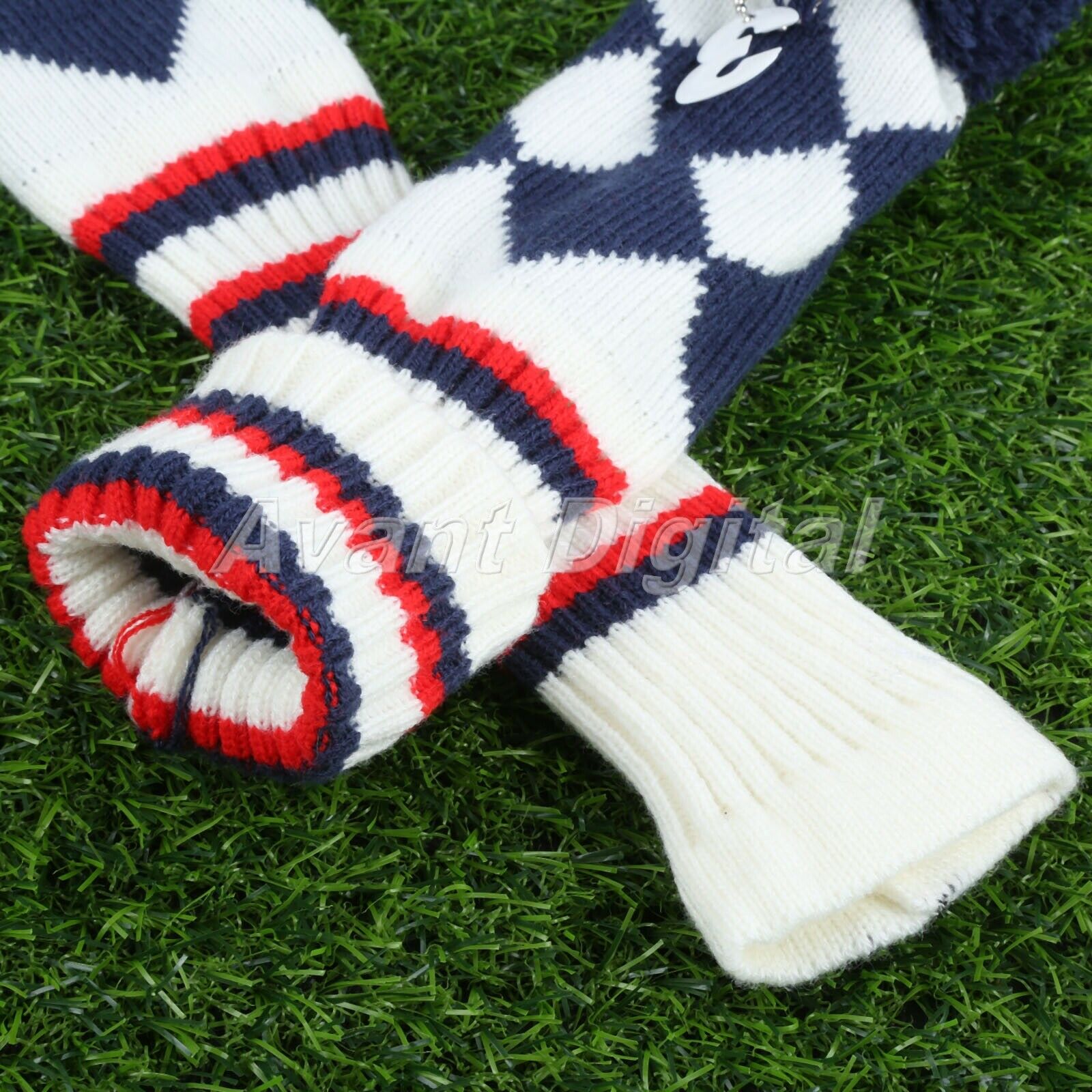 3Pieces Golf Head Covers Knitted Striped Pom Pom Soft Wood Protective Cover Case