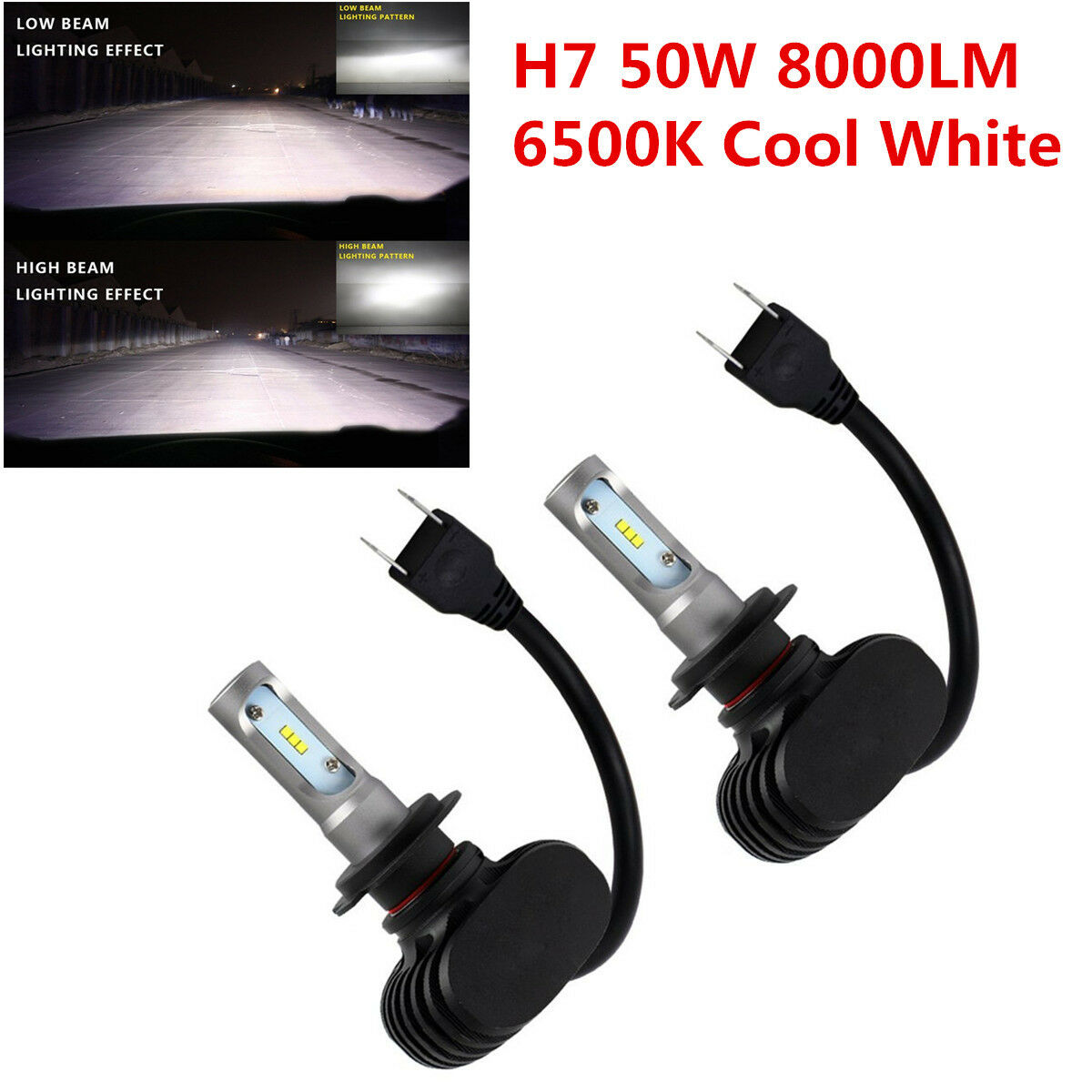 2018 NEW H7 LED CAR HEADLIGHT KIT BULB 6500K REPLACEMENT HID XENON White 8000LM